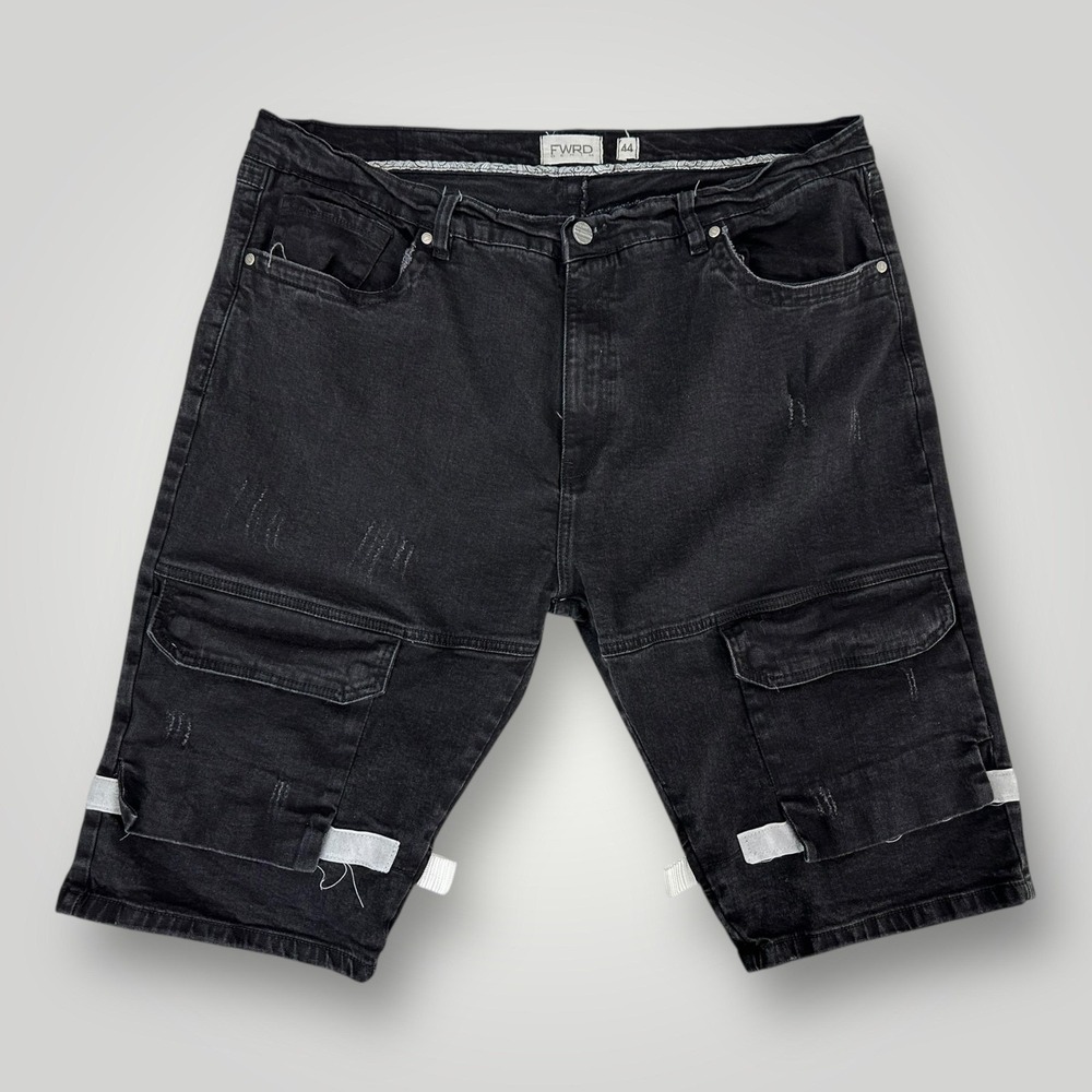 FWRD Denim Shorts‎ Mens 44 Black Cargo Relaxed Fit Distressed Utility Pockets